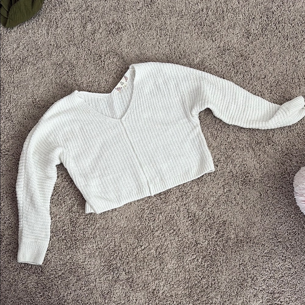 Pink Rose Textured White Knit Sweater